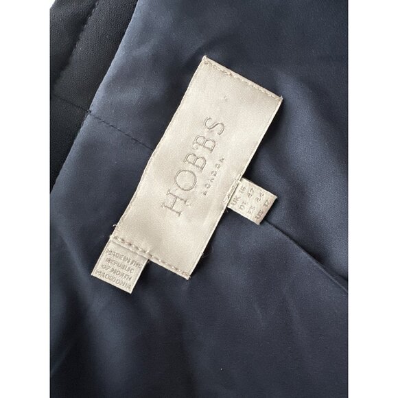 Hobbs Brianna Navy Blazer Open Front Jacket White Houndstooth Defined Waist 12 - Picture 6 of 7